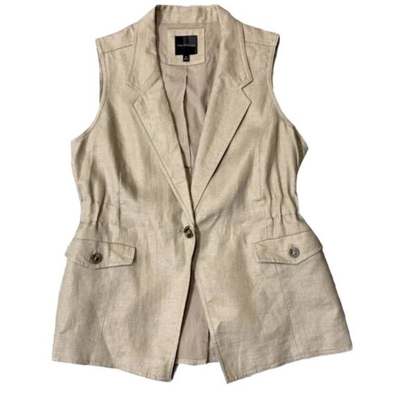 The Limited Khakhi Vest XS V Neck Elastic Waist ButtonPockets Sleeveless NWOT - Picture 3 of 11